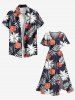 Robe mi-longue trapèze grande taille à imprimé feuilles tropicales, cocotiers, fleurs d'hibiscus, style hawaïen, poches fendues - Bleu 6X