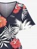 Robe mi-longue trapèze grande taille à imprimé feuilles tropicales, cocotiers, fleurs d'hibiscus, style hawaïen, poches fendues - Bleu 6X