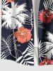 Chemise hawaïenne grande taille à imprimé feuilles tropicales, cocotiers, fleurs d'hibiscus et boutons avec poche pour homme - Noir 2XL