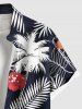 Chemise hawaïenne grande taille à imprimé feuilles tropicales, cocotiers, fleurs d'hibiscus et boutons avec poche pour homme - Noir 2XL