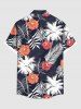 Chemise hawaïenne grande taille à imprimé feuilles tropicales, cocotiers, fleurs d'hibiscus et boutons avec poche pour homme - Noir 2XL