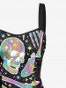Colorful Ombre Skull Skeleton Bone Galaxy Print Halloween Costume Lace Up A Line Dress -  