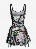 Colorful Ombre Skull Skeleton Bone Galaxy Print Halloween Costume Lace Up A Line Dress -  