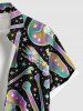 Chemise grande taille colorée à imprimé crâne, squelette, galaxie, Halloween, bouton et poche pour homme - Noir 3XL