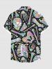 Chemise grande taille colorée à imprimé crâne, squelette, galaxie, Halloween, bouton et poche pour homme - Noir 5XL