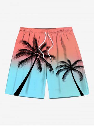 Plus Size Coconut Tree Ombre Colorblock Print Hawaii Beach Shorts For Men - LIGHT BLUE - 7XL