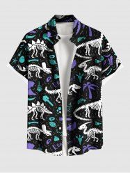 Chemise hawaïenne grande taille pour homme, motif feuilles de cocotier, poisson, dinosaure, squelette, boutons, poche - Noir S