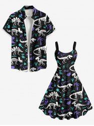 Costume d'Halloween imprimé feuilles de cocotier, poisson, squelette de dinosaure, grande taille, tenue de plage hawaïenne assortie pour couples - Bleu profond 