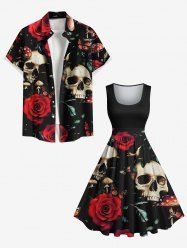 Halloween Costume Skull Rose Flower Leaf Butterfly Mushroom Print Plus Size Matching Outfit For Couples -  