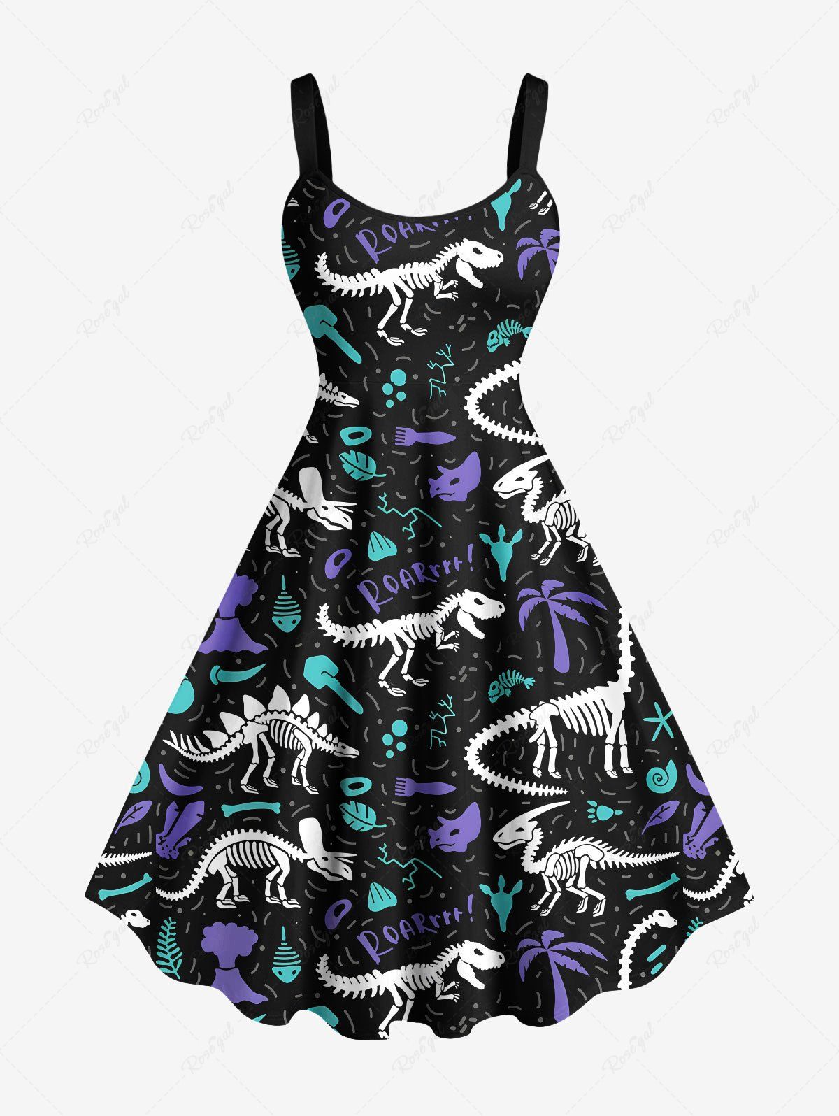 Robe débardeur hawaïenne grande taille pour Halloween, motif feuilles de cocotier, poisson, dinosaure et squelette Bleu profond 6X