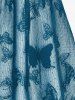 Butterfly Lace Overlay Lace-up Twofer Tee and Flower Print Capri Leggings Plus Size Outfit -  