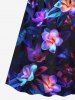 Flowers Leaf Neon Print Plus Size Matching Hawaii Beach Outfit For Couples -  