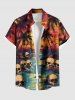 Halloween Costume Matching Hawaii Shirt and Romper Plus Size Beach Outfit Coconut Tree Skulls Sun Seascape Printed for Couples -  