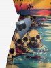 Halloween Costume Matching Hawaii Shirt and Romper Plus Size Beach Outfit Coconut Tree Skulls Sun Seascape Printed for Couples -  