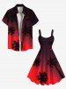 Tenue de plage hawaïenne assortie grande taille avec imprimé ciel ombré et cocotier pour couples - Rouge 