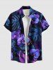 Tenue de plage hawaïenne assortie grande taille à imprimé feuilles tropicales et fleurs de phalaenopsis pour couples - Noir 