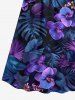 Tenue de plage hawaïenne assortie grande taille à imprimé feuilles tropicales et fleurs de phalaenopsis pour couples - Noir 