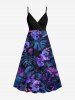 Tenue de plage hawaïenne assortie grande taille à imprimé feuilles tropicales et fleurs de phalaenopsis pour couples - Noir 