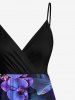 Tenue de plage hawaïenne assortie grande taille à imprimé feuilles tropicales et fleurs de phalaenopsis pour couples - Noir 