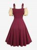 Robe de serveuse de taverne grande taille, style médiéval Renaissance, à carreaux, patchwork et lacets. - Rouge foncé 1X | US 14-16