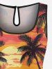 Combinaison hawaïenne cintrée à imprimé cocotier, crânes, soleil et paysage marin, grande taille - Orange 6X