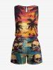 Combinaison hawaïenne cintrée à imprimé cocotier, crânes, soleil et paysage marin, grande taille - Orange 6X