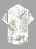 Plus Size Tropical Leaf Flowers Print Buttons Pocket Hawaii Shirt For Men -  