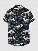 Chemise hawaïenne grande taille pour homme, motif feuilles de cocotier, poisson, dinosaure, squelette, boutons, poche - Noir S