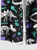 Chemise hawaïenne grande taille pour homme, motif feuilles de cocotier, poisson, dinosaure, squelette, boutons, poche - Noir S