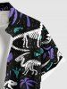 Chemise hawaïenne grande taille pour homme, motif feuilles de cocotier, poisson, dinosaure, squelette, boutons, poche - Noir S