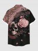 Chemise à boutons et poches pour homme, grande taille, motif tête de mort, roses, fleurs, toile d'araignée - Noir L