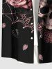 Chemise à boutons et poches pour homme, grande taille, motif tête de mort, roses, fleurs, toile d'araignée - Noir L
