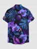 Plus Size Phalaenopsis Flowers Tropical Leaf Print Buttons Pocket Hawaii Shirt For Men -  