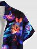 Chemise hawaïenne grande taille à imprimé fleurs et feuilles fluo avec poches et boutons pour homme - Noir S