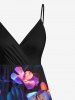 Robe camisole hawaïenne grande taille à imprimé fleurs et feuilles fluo - Noir 6X