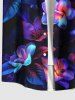 Chemise hawaïenne grande taille à imprimé fleurs et feuilles fluo avec poches et boutons pour homme - Noir S