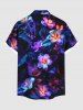 Chemise hawaïenne grande taille à imprimé fleurs et feuilles fluo avec poches et boutons pour homme - Noir S