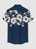Plus Size Hibiscus Flowers Leaf Fish Tropical Print Buttons Pocket Hawaii Shirt For Men -  