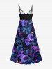 Robe camisole hawaïenne grande taille à imprimé feuilles tropicales et fleurs de phalaenopsis - Noir 6X
