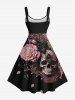 Plus Size Halloween Costume Skulls Rose Flowers Spider Web Print Tank Dress -  