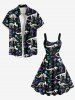 Plus Size Halloween Costume Coconut Tree Leaf Fish Dinosaur Skeleton Print Hawaii Tank Dress -  