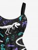 Plus Size Halloween Costume Coconut Tree Leaf Fish Dinosaur Skeleton Print Hawaii Tank Dress -  