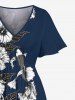 Plus Size Hibiscus Flowers Leaf Fish Tropical Print Split Hawaii Midi Dress -  