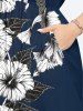 Robe mi-longue hawaïenne fendue à imprimé tropical, grande taille, fleurs d'hibiscus, feuilles, poissons - Bleu profond 4X