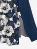Robe mi-longue hawaïenne fendue à imprimé tropical, grande taille, fleurs d'hibiscus, feuilles, poissons - Bleu profond 5X