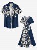 Robe mi-longue hawaïenne fendue à imprimé tropical, grande taille, fleurs d'hibiscus, feuilles, poissons - Bleu profond 5X