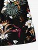 Plus Size Tropical Leaf Hibiscus Flower Print Hawaii Drawstring Beach Shorts For Men -  