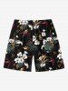 Plus Size Tropical Leaf Hibiscus Flower Print Hawaii Drawstring Beach Shorts For Men -  