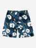 Plus Size Flower Leaf Branch Ombre Print Hawaii Drawstring Pocket Beach Shorts For Men -  