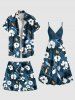 Plus Size Flower Leaf Branch Ombre Print Hawaii Drawstring Pocket Beach Shorts For Men -  